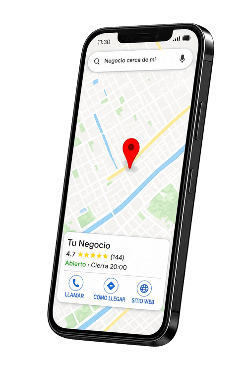Google Maps mostrando la ficha de un negocio optimizado en el celular